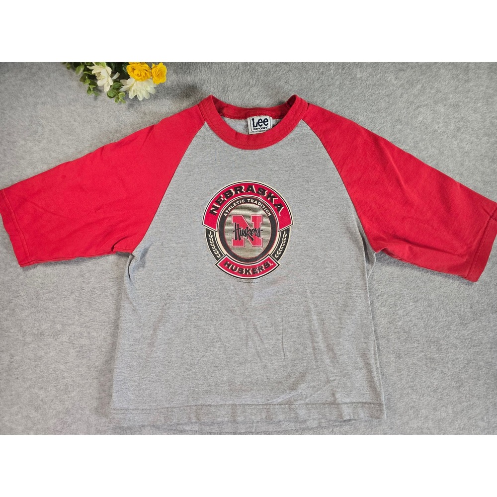 Vintage Lee Sport Nebraska Huskers Raglan T Shirt Kids Youth Med Athletic‎